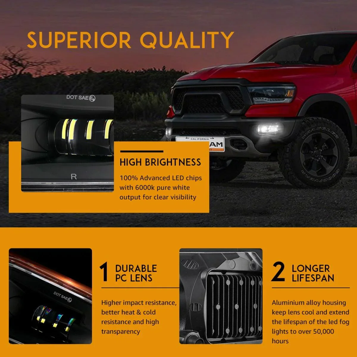 (2pcs/set) 36W LED Fog Light for Dodge Ram 1500 2009-2012 Dodge Ram 2500/3500 2010-2018 (Black) - Image 3
