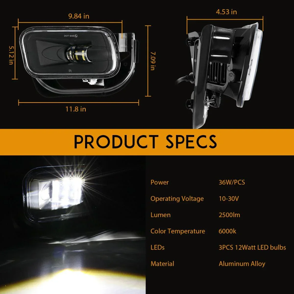 (2pcs/set) 36W LED Fog Light for Dodge Ram 1500 2009-2012 Dodge Ram 2500/3500 2010-2018 (Black) - Image 6
