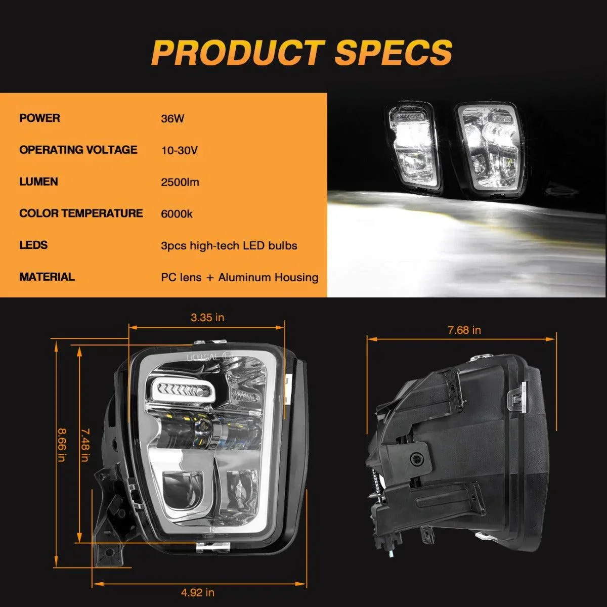 (2pcs/set) 36W LED Fog Lights for Dodge Ram 1500 2013 2014 2015 2016 2017 2018 (Chrome) - Image 6