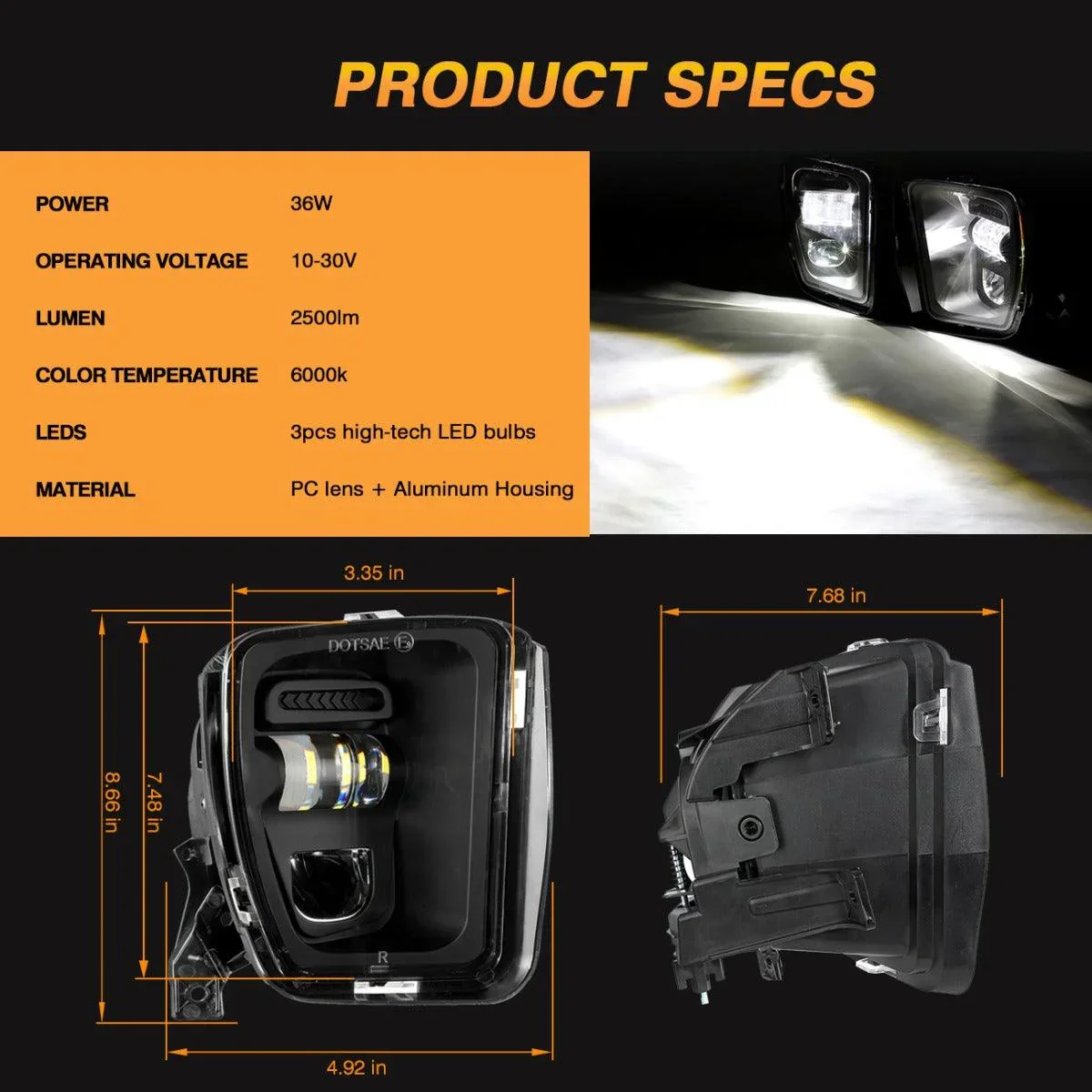 (2pcs/set) 36W LED Fog Lights for Dodge Ram 1500 2013 2014 2015 2016 2017 2018 (Black) - Image 6