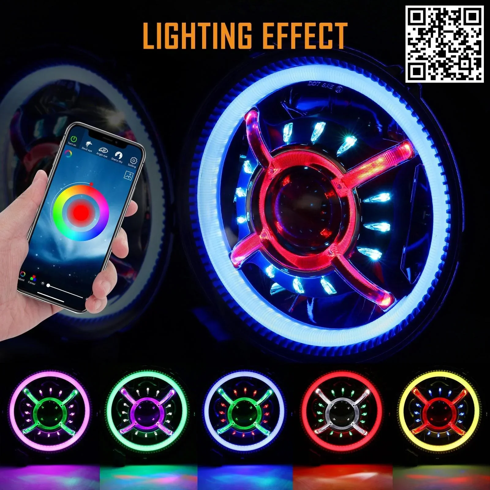 (2pcs/set) 9 Inch RGB Headlights Replacement Bluetooth Control for Jeep Wrangler JL JLU Sport Rubicon Sahara Gladiator JT 2019 2020 w/ DRL - Image 2