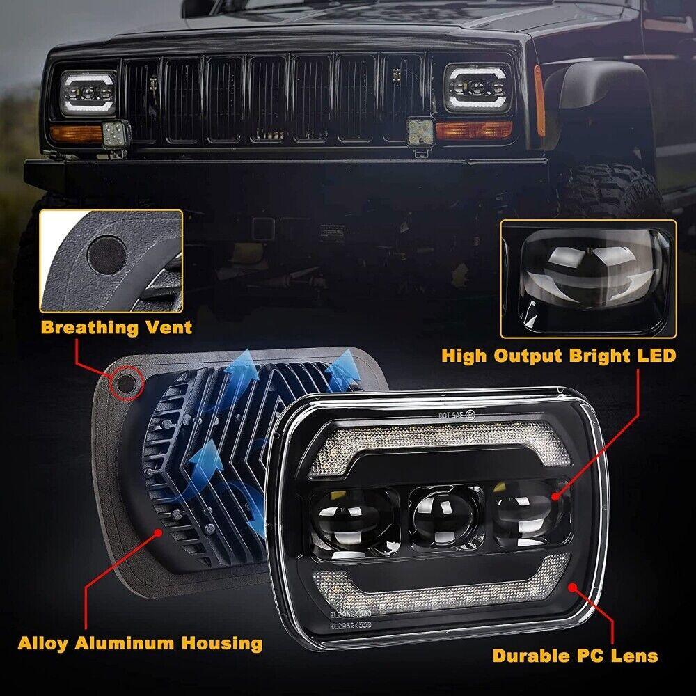 (2pcs/set) 7x6 Inch Sealed Beam LED Headlights with Hi-Lo Beam Yellow Turn Signal White DRL Lamps - Image 5