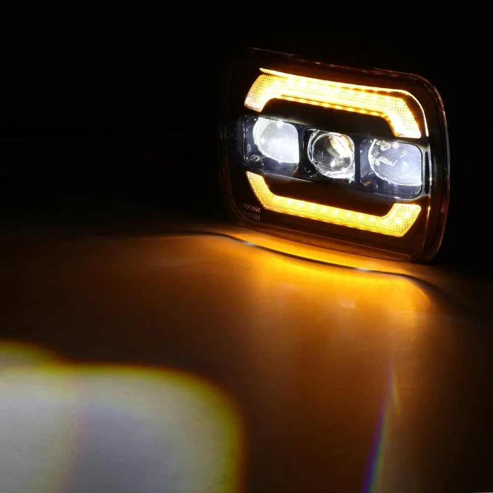 (2pcs/set) 7x6 Inch Sealed Beam LED Headlights with Hi-Lo Beam Yellow Turn Signal White DRL Lamps - Image 6