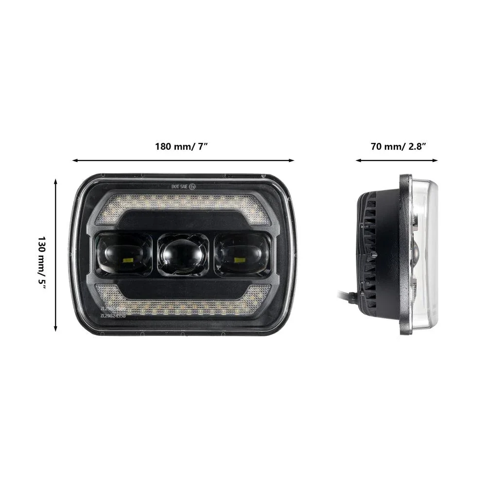 (2pcs/set) 7x6 Inch Sealed Beam LED Headlights with Hi-Lo Beam Yellow Turn Signal White DRL Lamps - Image 8