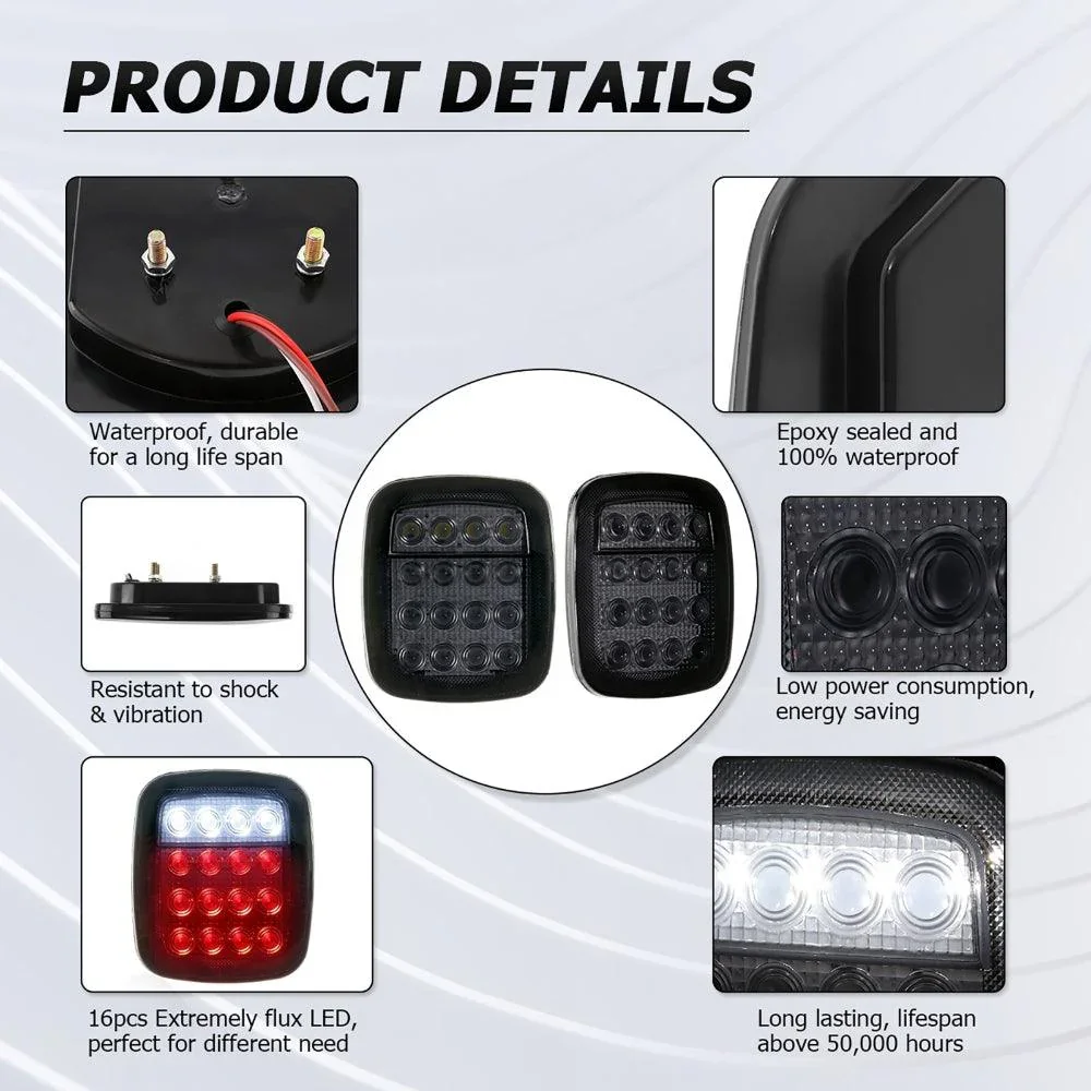 (2pcs/set) Universal Tail Lights 16LEDs for Jeep Wrangler YJ TJ CJ Truck Trailer Boat (Smoked) - Image 5