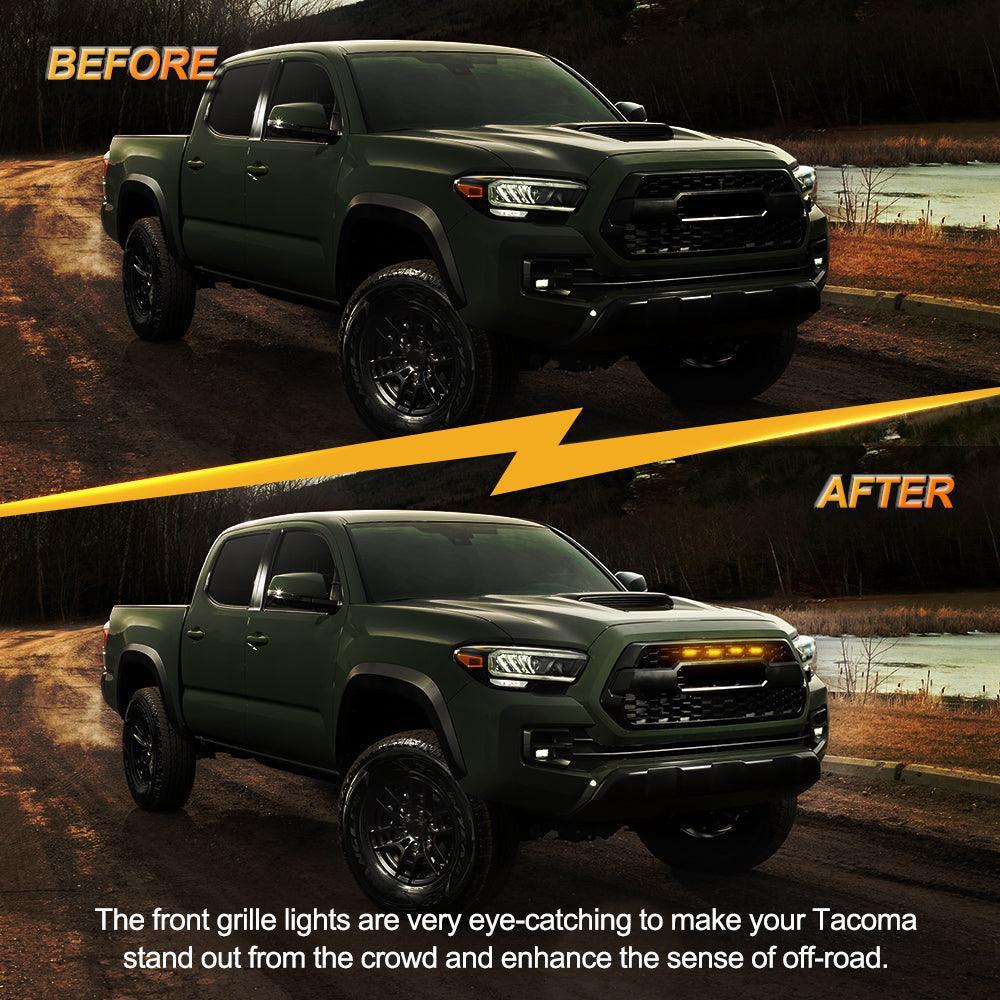 (4pcs/set) LED Front Grille Lights Amber Light for Toyota Tacoma 2020-2021 TRD Off Road/TRD Sport (Smoked Shell) - Image 3