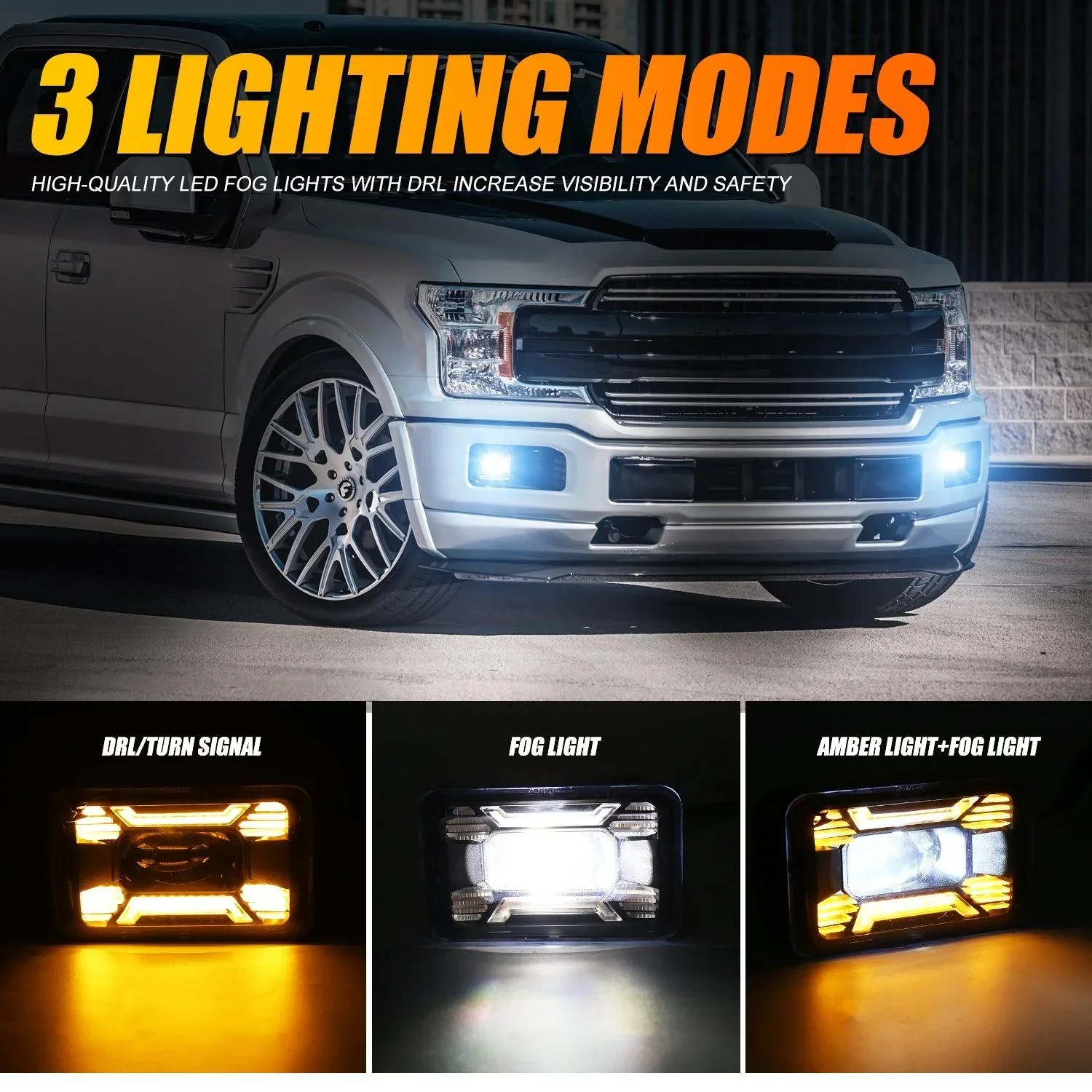 (2pcs/set) 60W LED Fog Lights with DRL/ Turn Signal for Ford F150 2015 2016 2017 2018 2019 2020 - Image 2