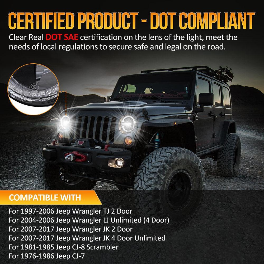 (2pcs/set) 7 Inch 90W DOT Approved LED Headlights with Halo Ring DRL & High Low Beam for Jeep Wrangler JK TJ LJ CJ - Image 4