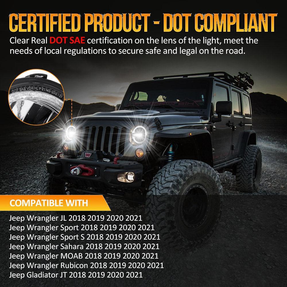 (2pcs/set) 9 Inch 120W DOT Approved LED Headlights with Halo Ring DRL & High Low Beam for 2018-2021 Jeep JL JLU Gladiator JT - Image 3