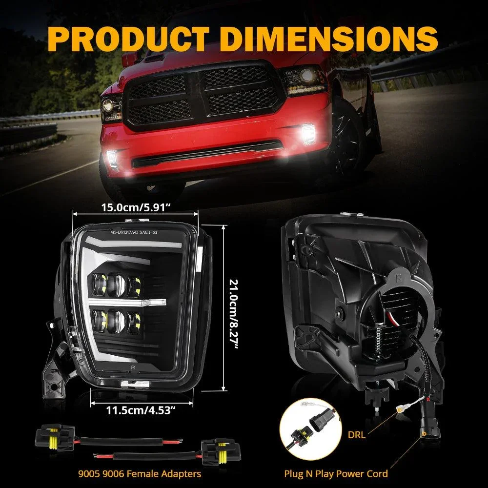 (2pcs/set) DOT Approved LED Fog Lights with DRL for 2013-2018 Dodge Ram 1500 - Image 9