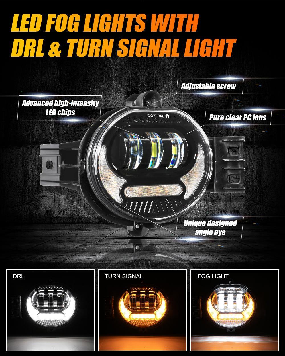 (2pcs/set) LED Fog Light Assembly w/ DRL+ Turn Signal Light for Dodge Ram 1500 2002-2008, Dodge Ram 2500/3500 2003-2009(Black) - Image 4