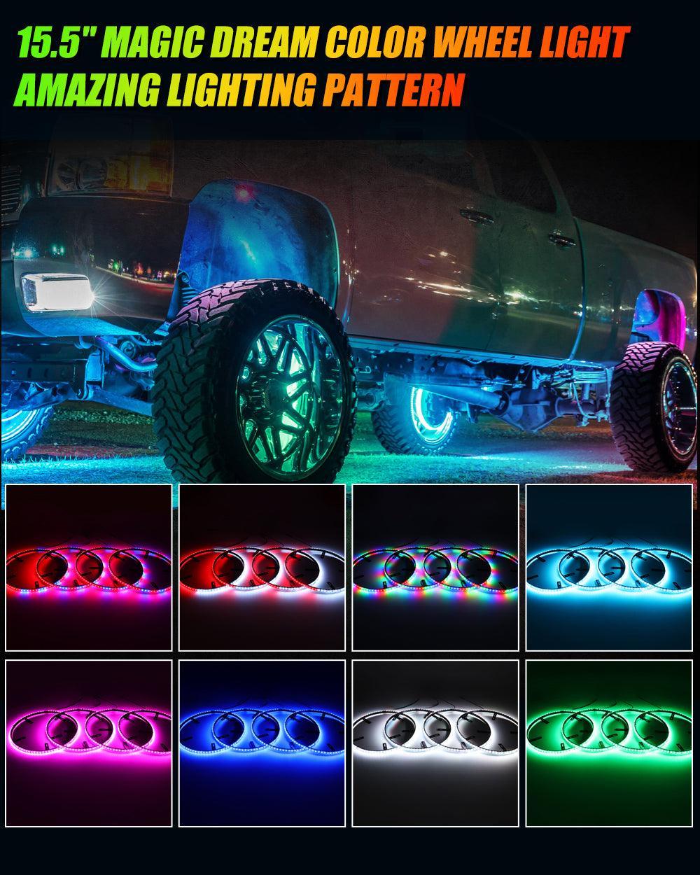 (4pcs/set) 15.5" RGB LED Wheel Ring Lights Magic Dream Color Neon Rim Light with APP & RF Remote Control - Image 2