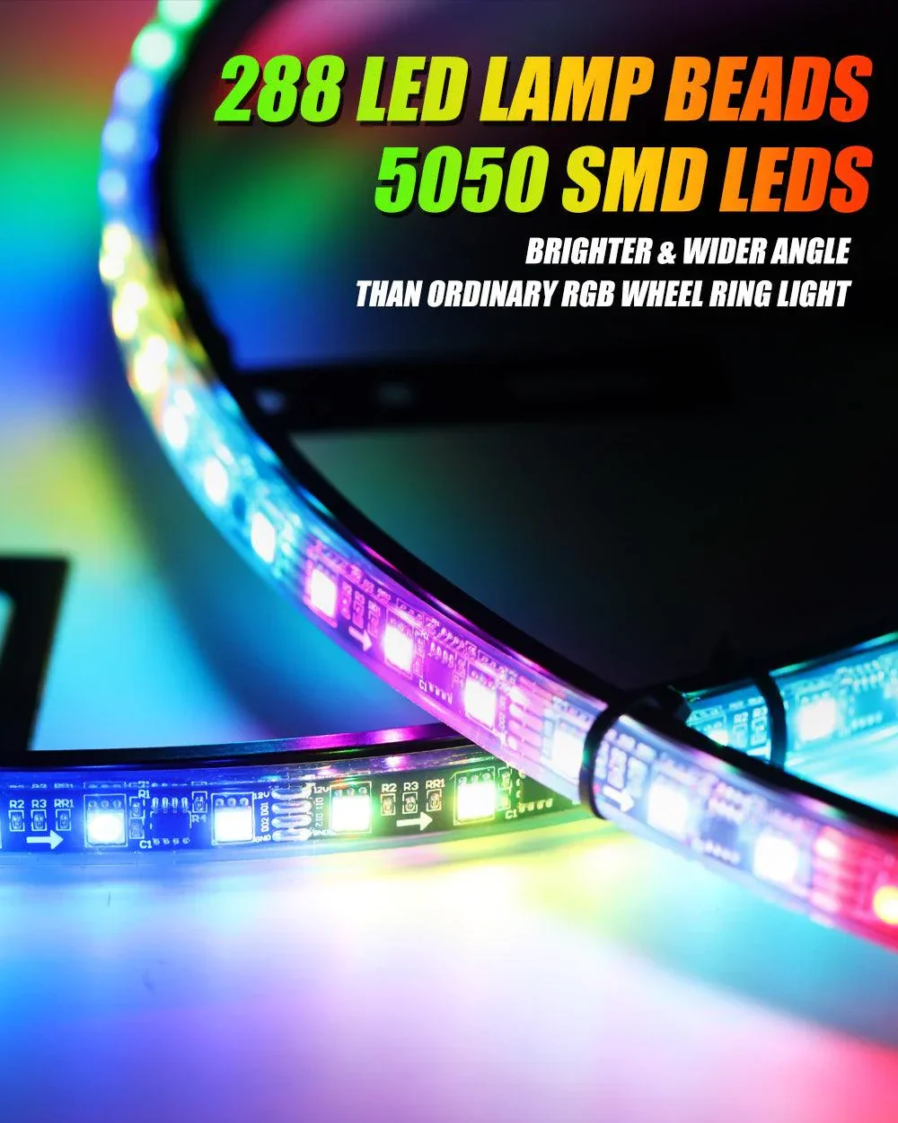 (4pcs/set) 15.5" RGB LED Wheel Ring Lights Magic Dream Color Neon Rim Light with APP & RF Remote Control - Image 3