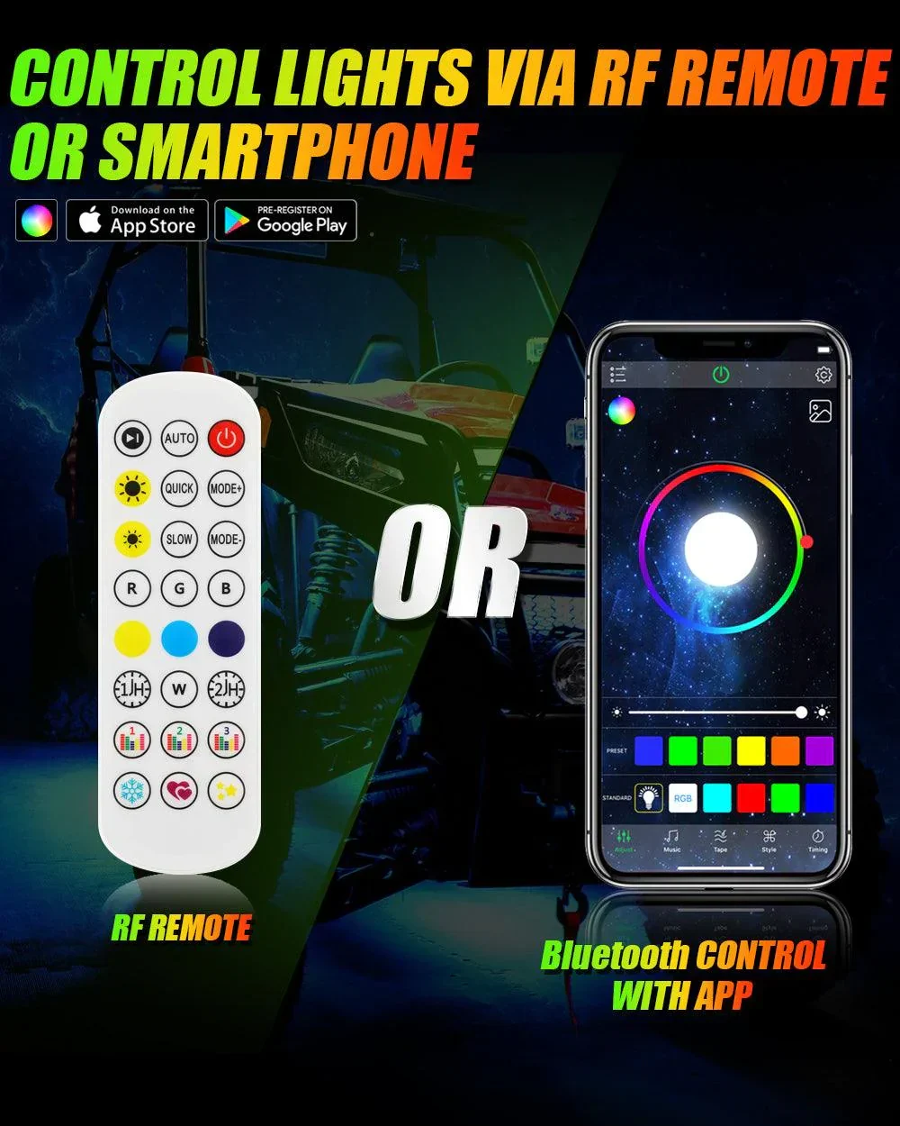 (4pcs/set) 15.5" RGB LED Wheel Ring Lights Magic Dream Color Neon Rim Light with APP & RF Remote Control - Image 4
