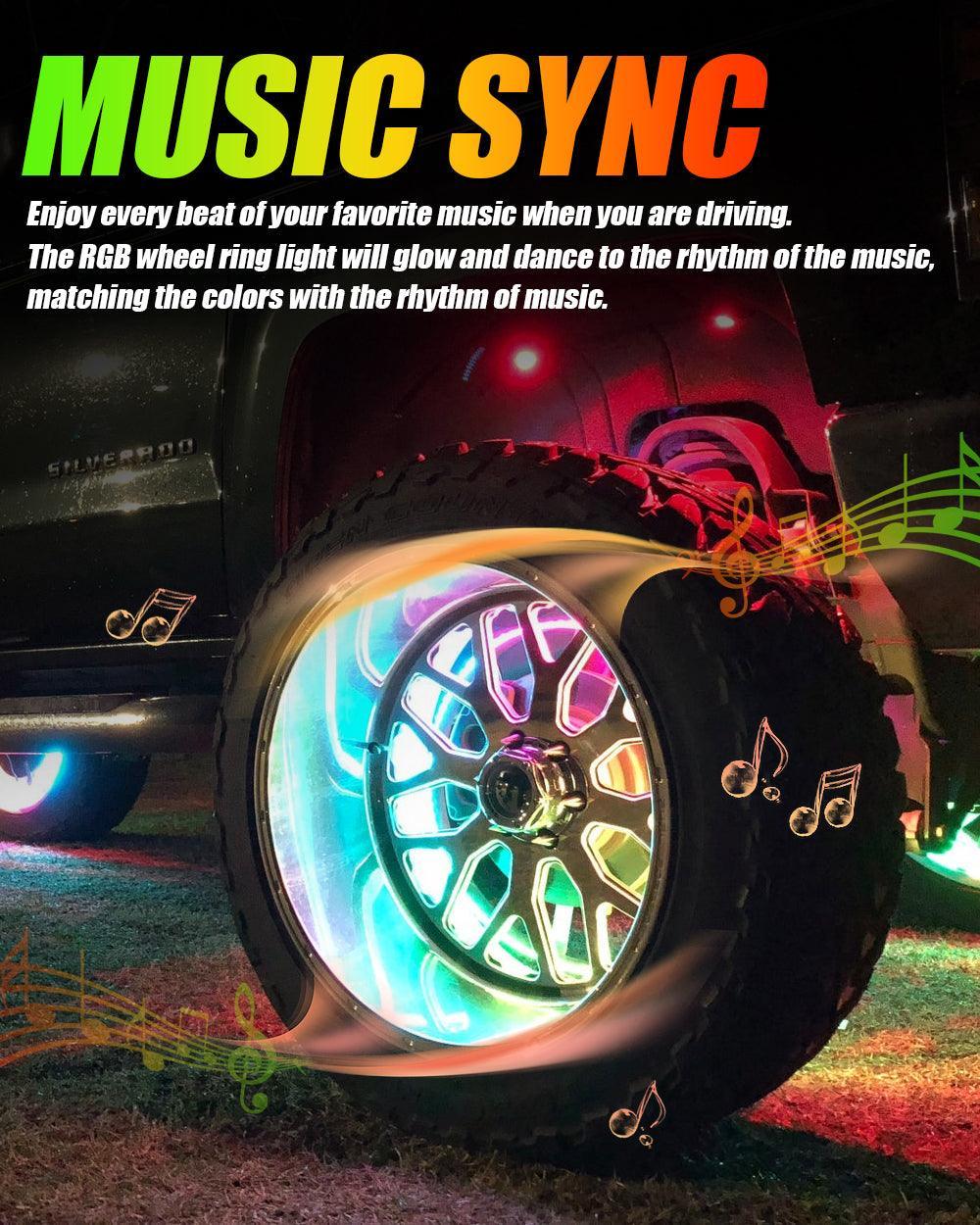 (4pcs/set) 15.5" RGB LED Wheel Ring Lights Magic Dream Color Neon Rim Light with APP & RF Remote Control - Image 6
