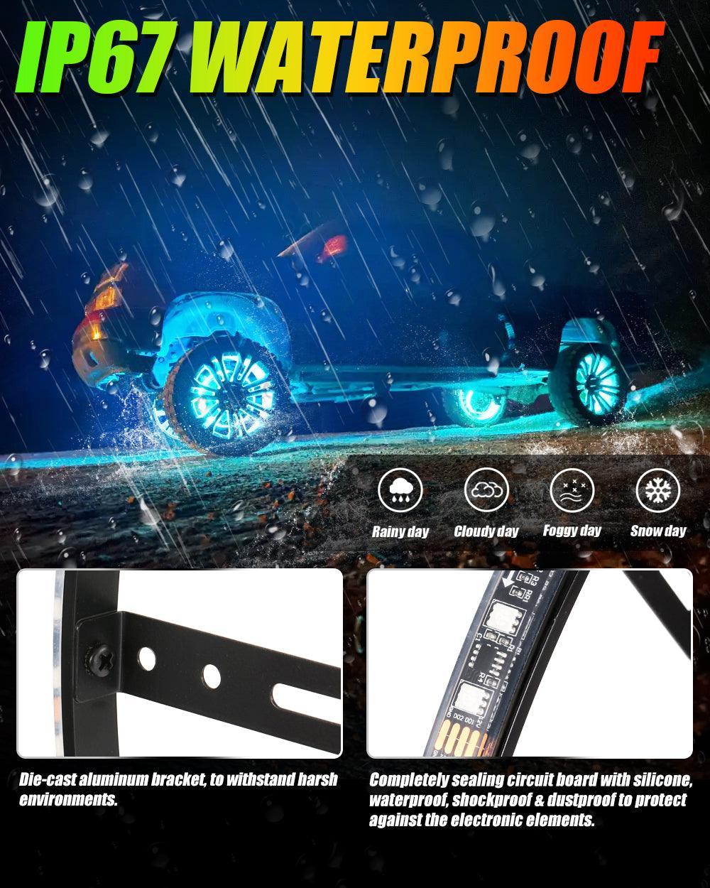 (4pcs/set) 15.5" RGB LED Wheel Ring Lights Magic Dream Color Neon Rim Light with APP & RF Remote Control - Image 8