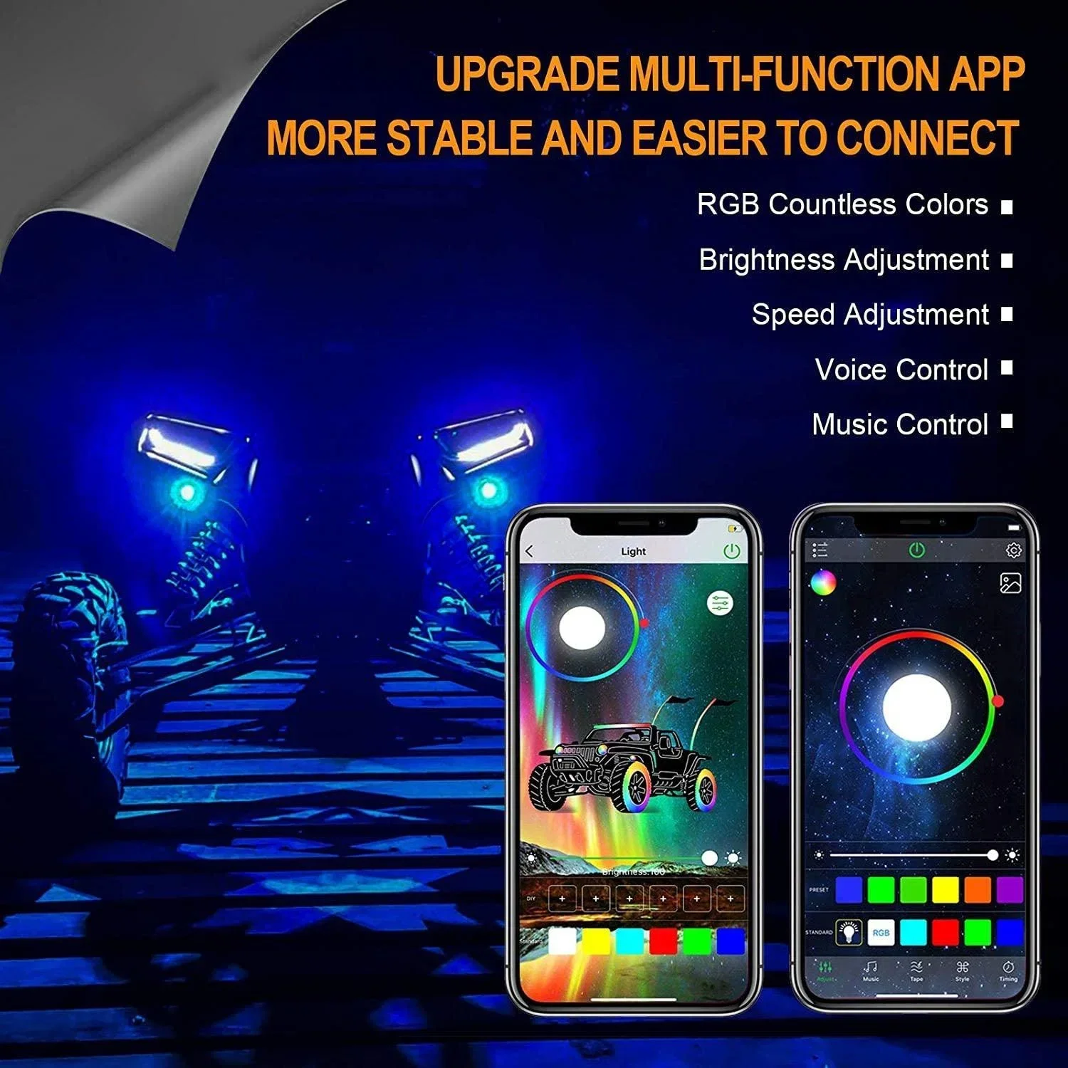 RGB LED Rock Light Set with Bluetooth Controller for GMC Sierra AT4 GMC Sierra 1500/2500/3500 - Image 8