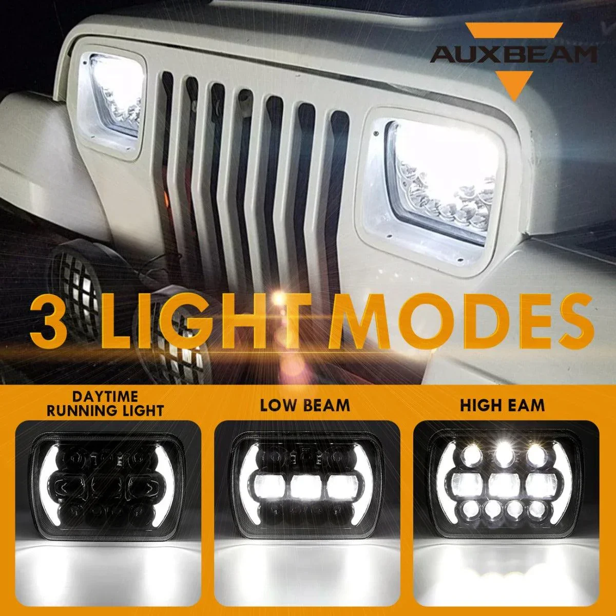 (2pcs/set) 130W 7x6 LED Headlight with DRL for Jeep Wrangler YJ XJ MJ/ Ford/ Savana/  Trucks (Black/Chrome) - Image 2