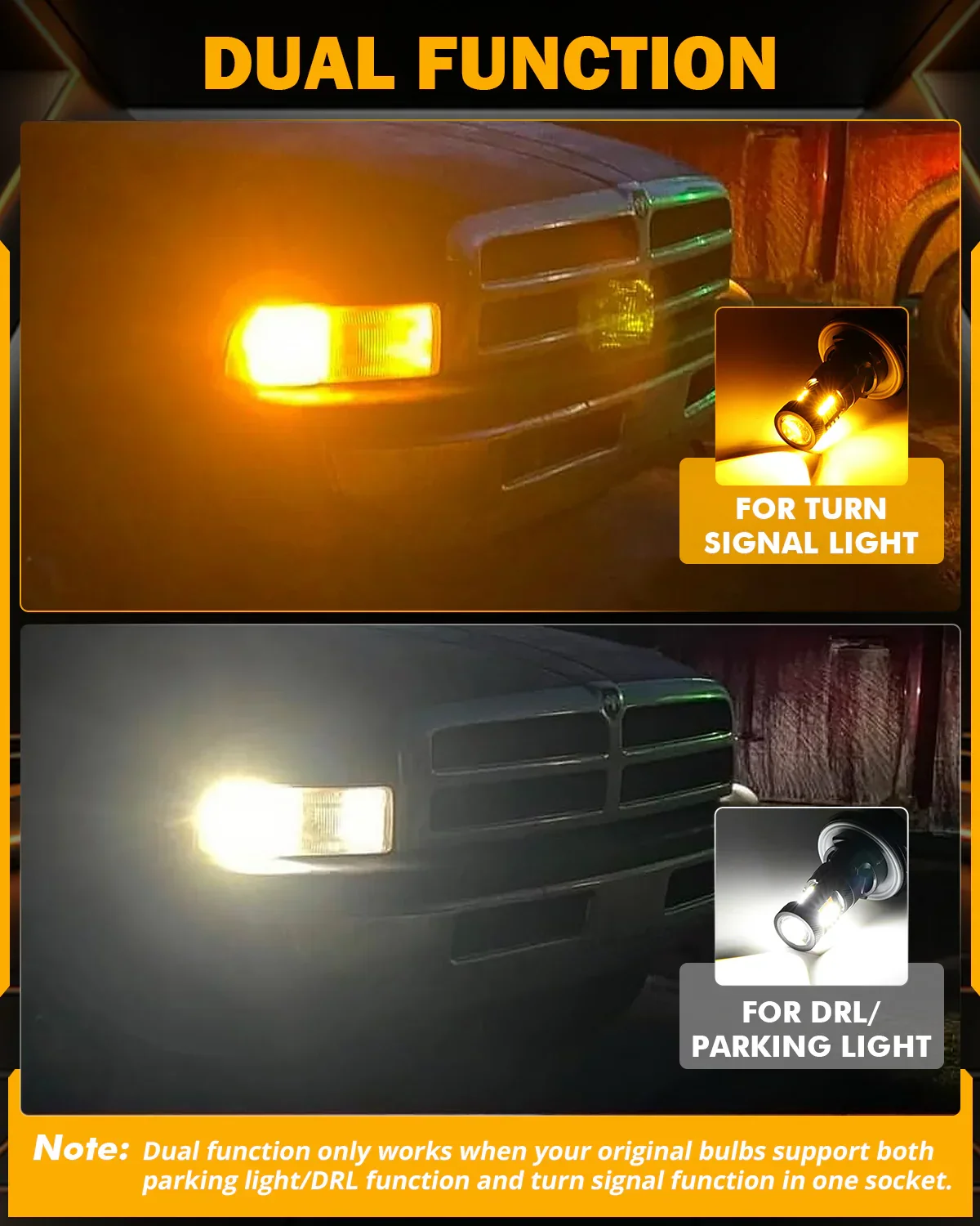 (2pcs/set) White&Amber Switchback Bake/Reverse/Tail Light LED Bulbs with Canbus-Decode - Image 5