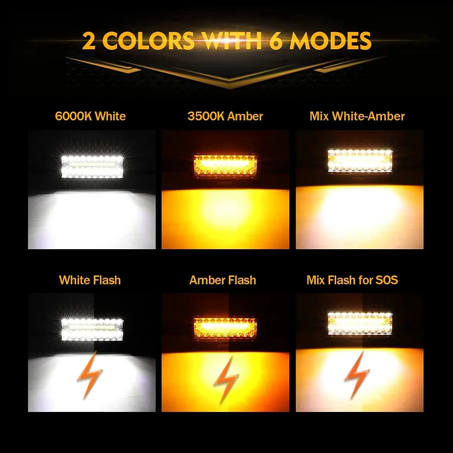 6 Modes Series 3 Inch/4Inch/7Inch/12Inch/20Inch White&Amber LED Light Bar - Image 4