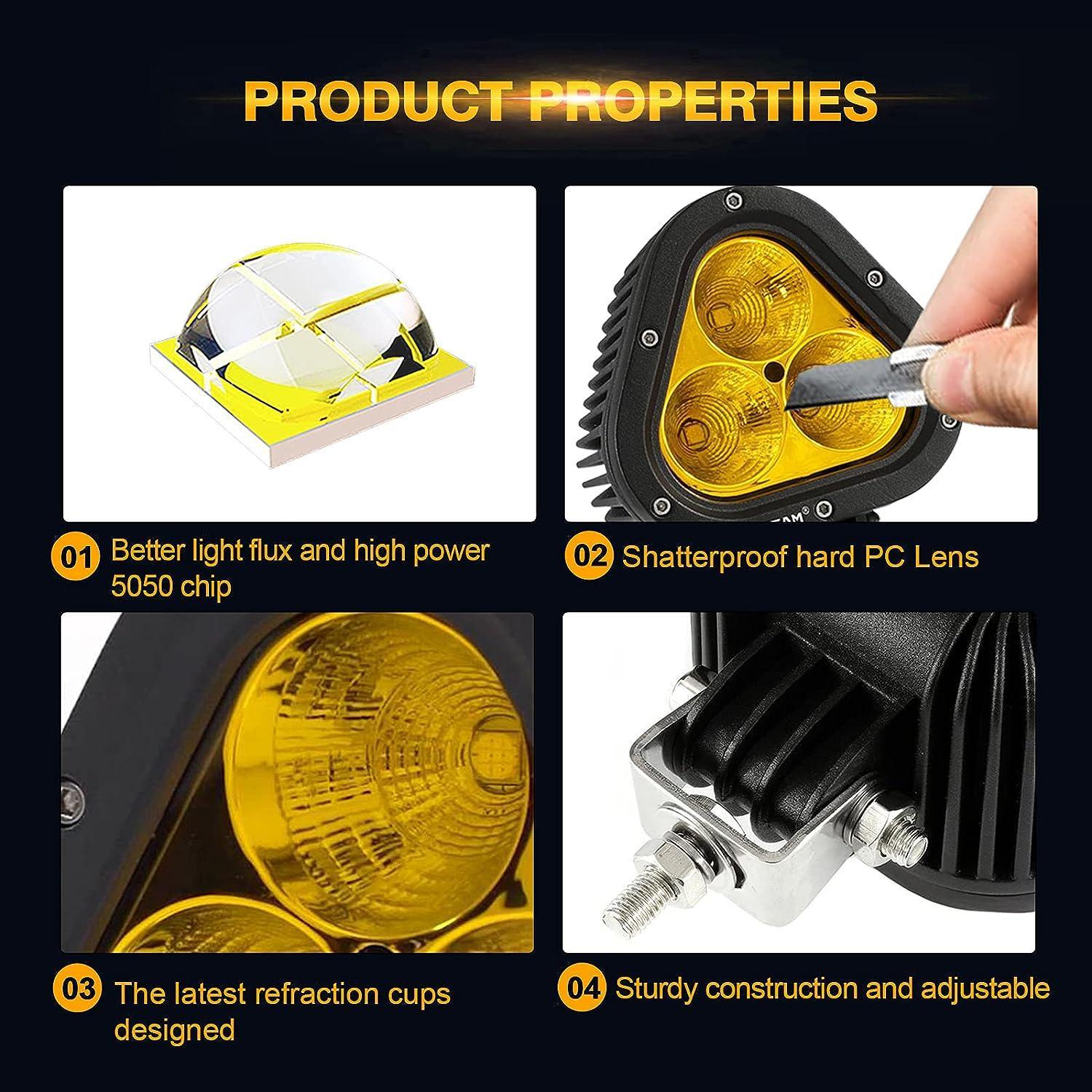 T4 Series | 4 Inch 90W Triangle Spot Amber LED Pods Lights - Image 5