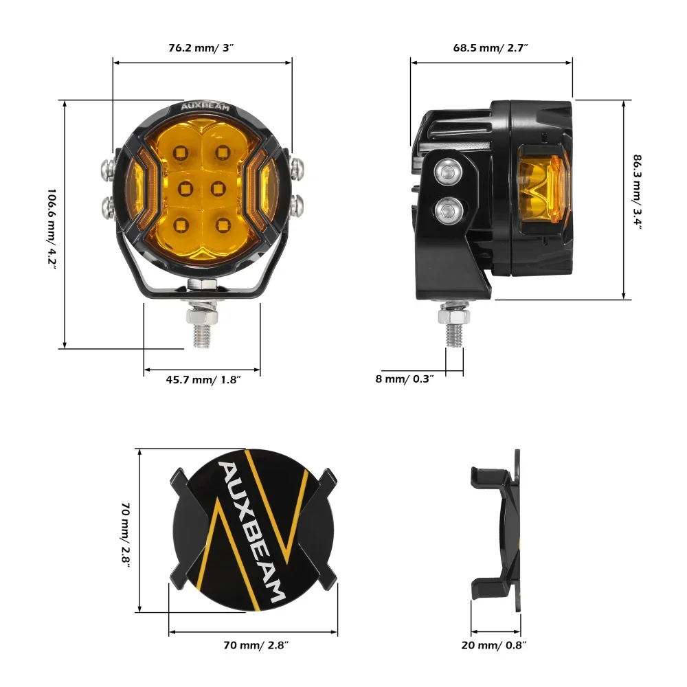 V-ULTRA Series | 3 Inch 108W LED Side Shooter Amber Pod Lights with Amber DRL - Image 8