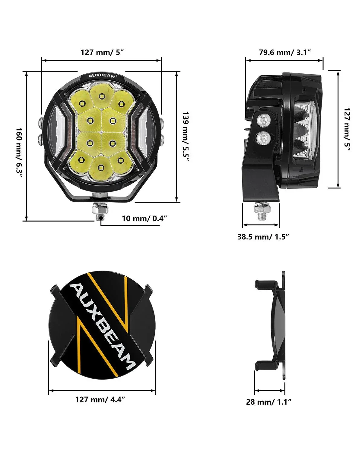 V-ULTRA Series | 5 Inch 172W LED Side Shooter White Pod Lights with Amber DRL - Image 10