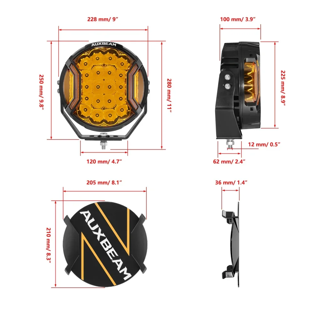 V-ULTRA Series | 9 Inch 300W LED Side Shooter Amber Driving Lights with Amber DRL - Image 9