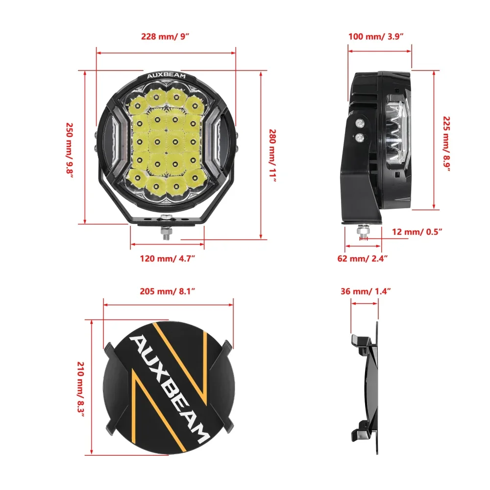 V-ULTRA Series | 9 Inch 300W LED Side Shooter White Driving Lights with Amber DRL - Image 8