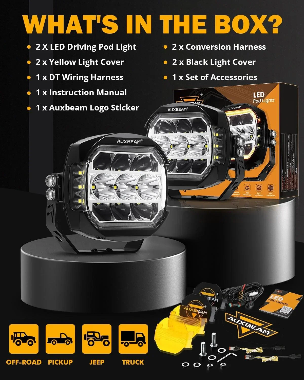 XP-ULTRA Series 5 Inch 174W LED Side Shooter Pod Lights with White DRL&Amber Turn Signal Light - Image 7
