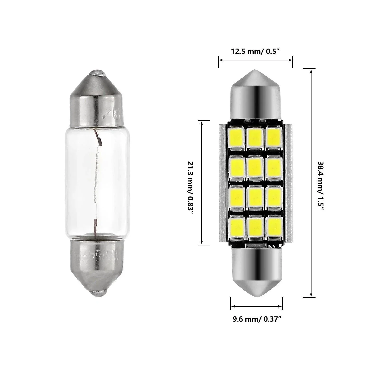 39MM DE3174 1.54" Festoon LED Interior/Dome/Map/License Plate Light Bulbs 2.7W 400LM 6500K White | 2 Bulbs - Image 2