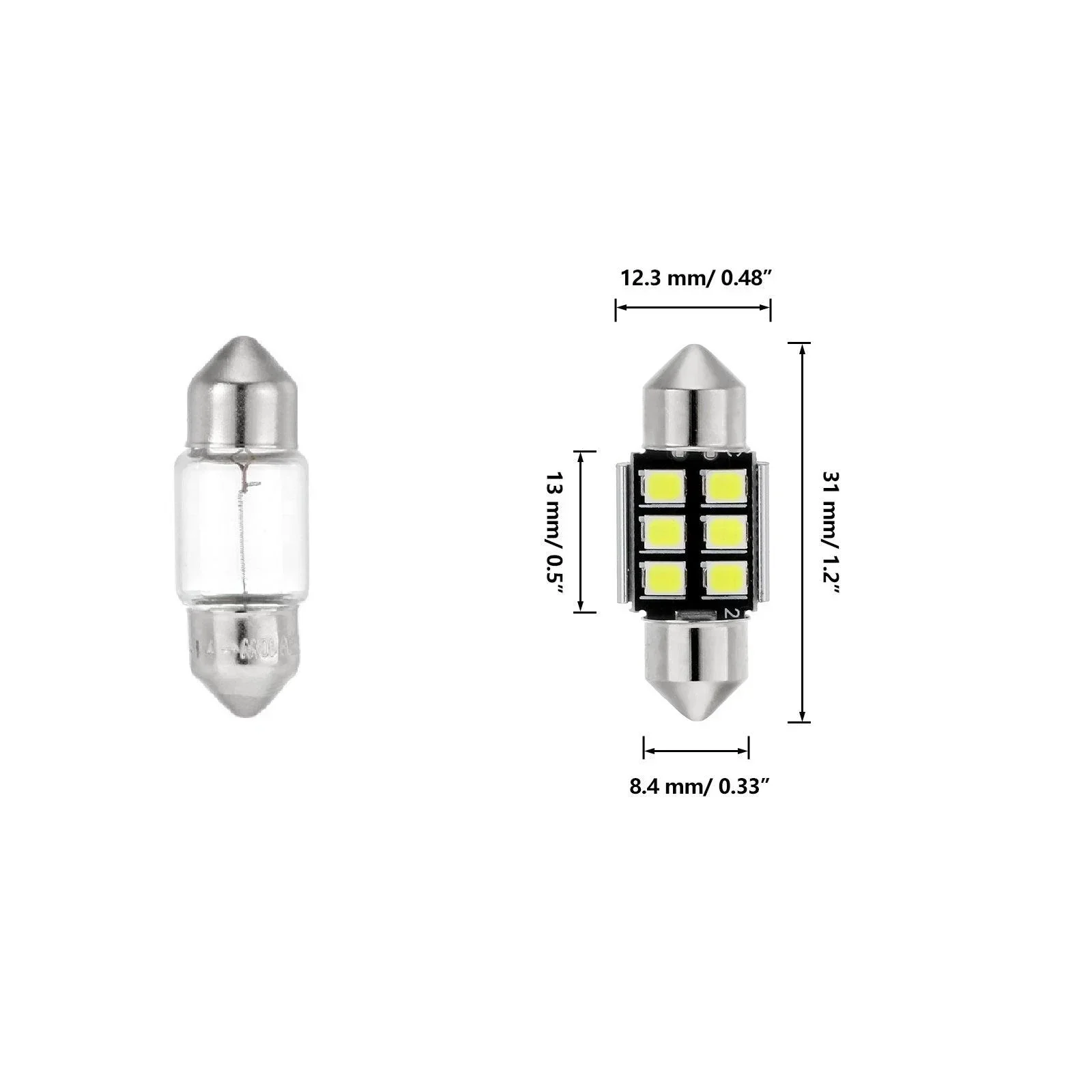 31MM DE3175 DE3021 DE3022 1.22" Festoon LED Interior/Dome/Map/License Plate Light Bulbs 2.7W 200LM 6500K White | 2 Bulbs - Image 2