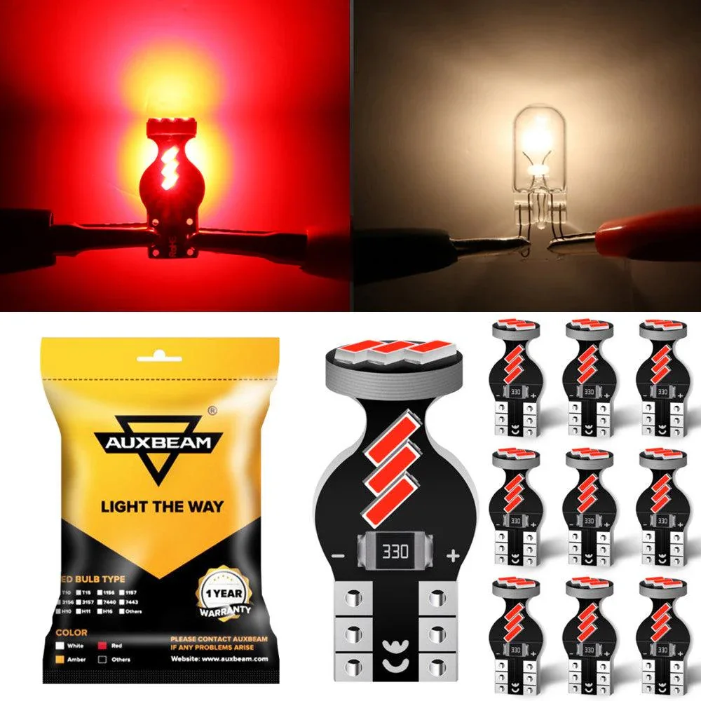 168 2825 W5W T10 LED Interior Light Bulbs 1.5W 300% Brighter Red | 10 Bulbs - Image 2