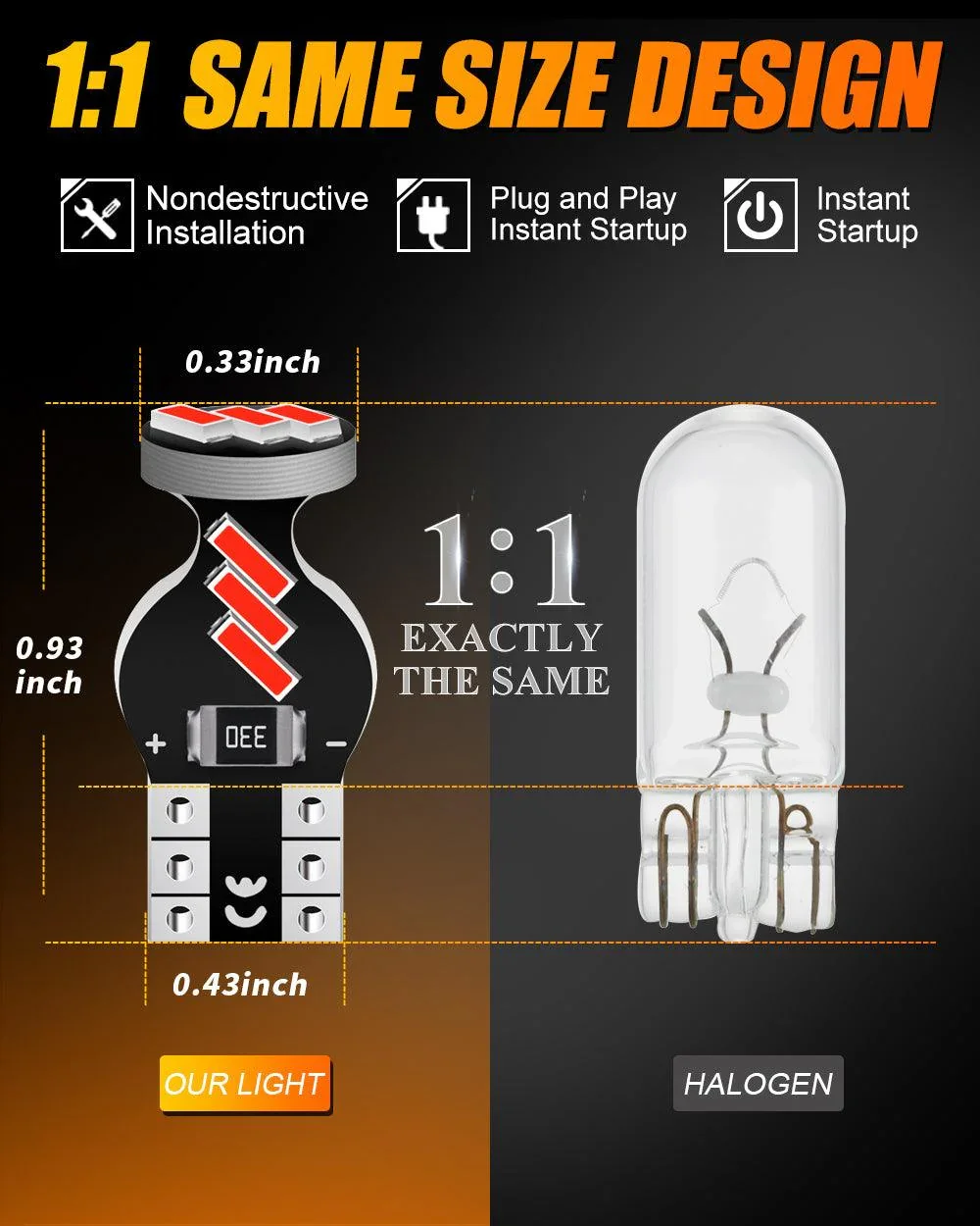 168 2825 W5W T10 LED Interior Light Bulbs 1.5W 300% Brighter Red | 10 Bulbs - Image 6