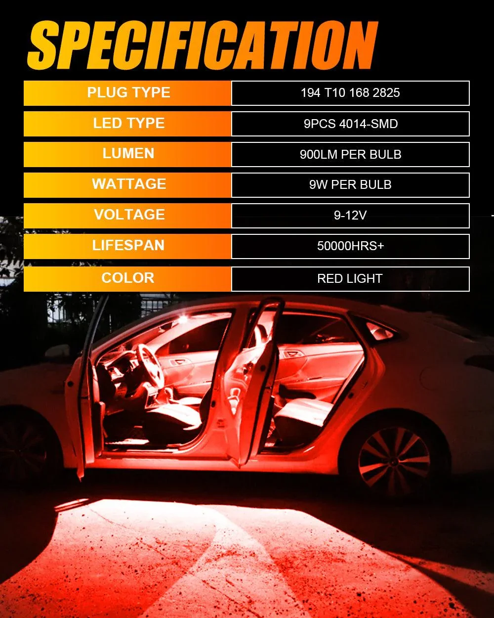 168 2825 W5W T10 LED Interior Light Bulbs 1.5W 300% Brighter Red | 10 Bulbs - Image 8