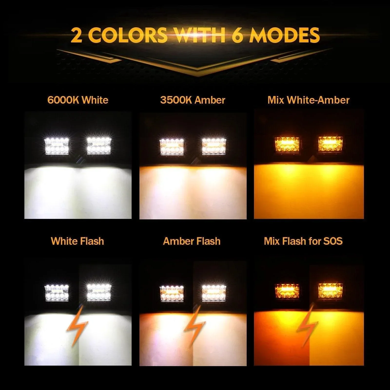 (2pcs/set) 3 inch 72W 6 Modes White&Amber LED Working Light for SUV ATV UTV Trucks Pickup Boat - Image 3