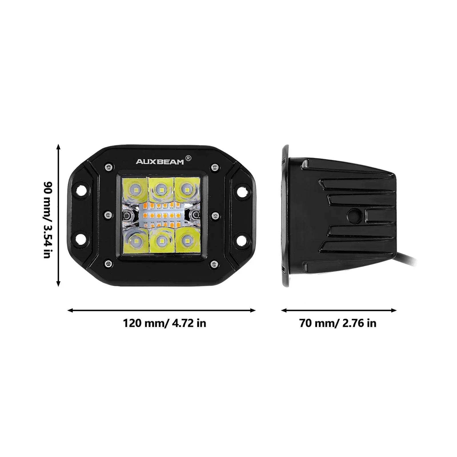 (2pcs/set) 3 inch 72W 6 Modes White&Amber LED Working Light for SUV ATV UTV Trucks Pickup Boat - Image 5