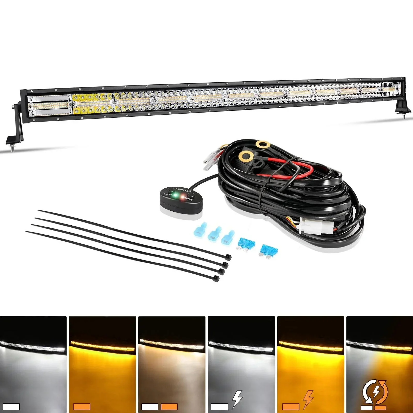 50 Inch 6 Modes White&Amber Curved Off Road Led Light Bar - Image 2