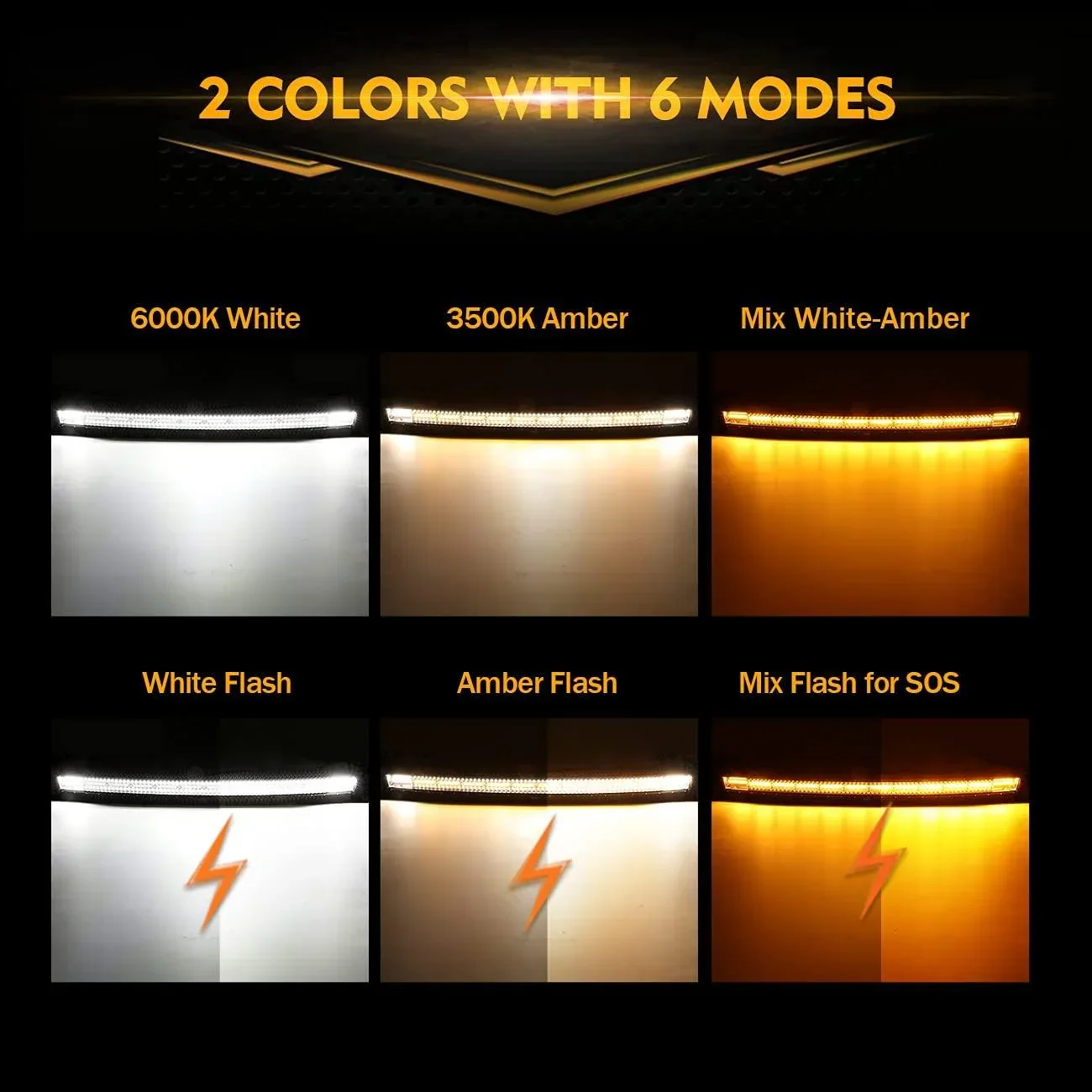 50 Inch 6 Modes White&Amber Curved Off Road Led Light Bar - Image 3