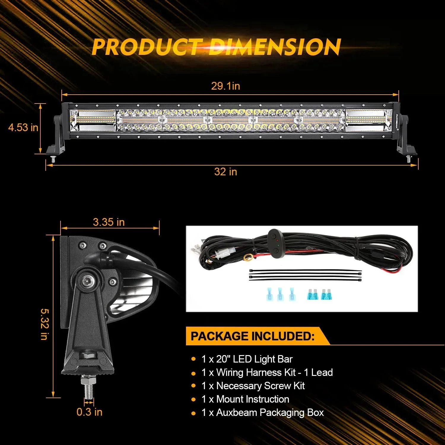 30 Inch 6 Modes White&Amber Straight Off Road Led Light Bar - Image 4