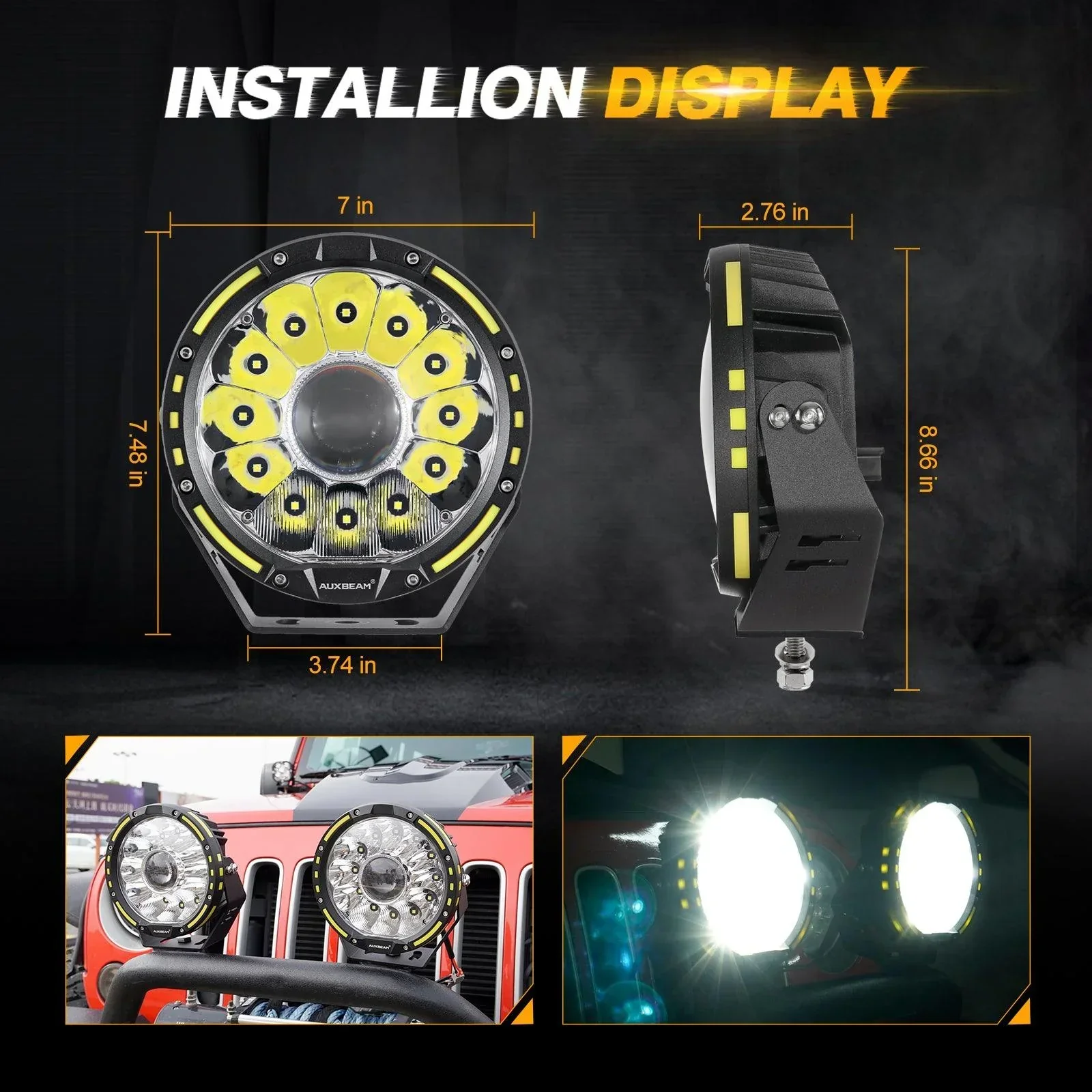 (2pcs/set) 7 Inch 230W 33332LM 360-PRO Series Custom Lens Offroad LED Driving Lights+Amber/Black Covers(Optional) for JEEP WRANGLER JL JK TJ - Image 12