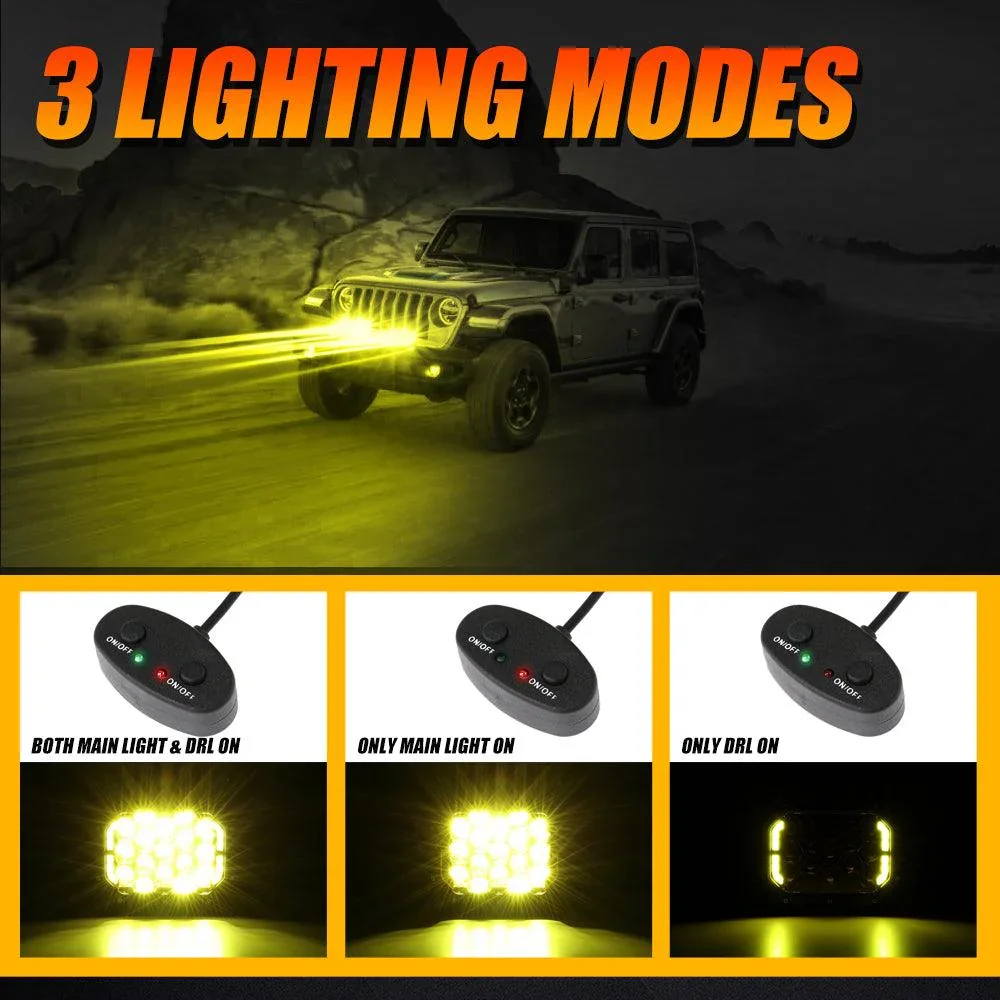 7x5 Inch Rectangle LED Pods Amber Spot Driving Lights with DRL FOR ATV UTV SIDE BY SIDE 4X4 - Image 2