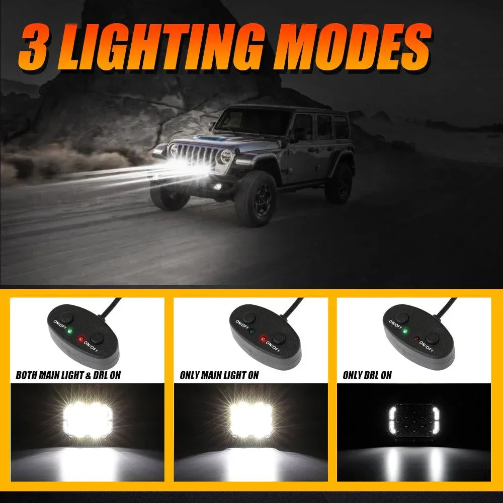 7x5 Inch Rectangle LED Pods White Spot Driving Lights with DRL - Image 2